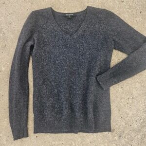 100% Cashmere Grey Ann Taylor Size Small Womens Petite Fitted V Neck Gray